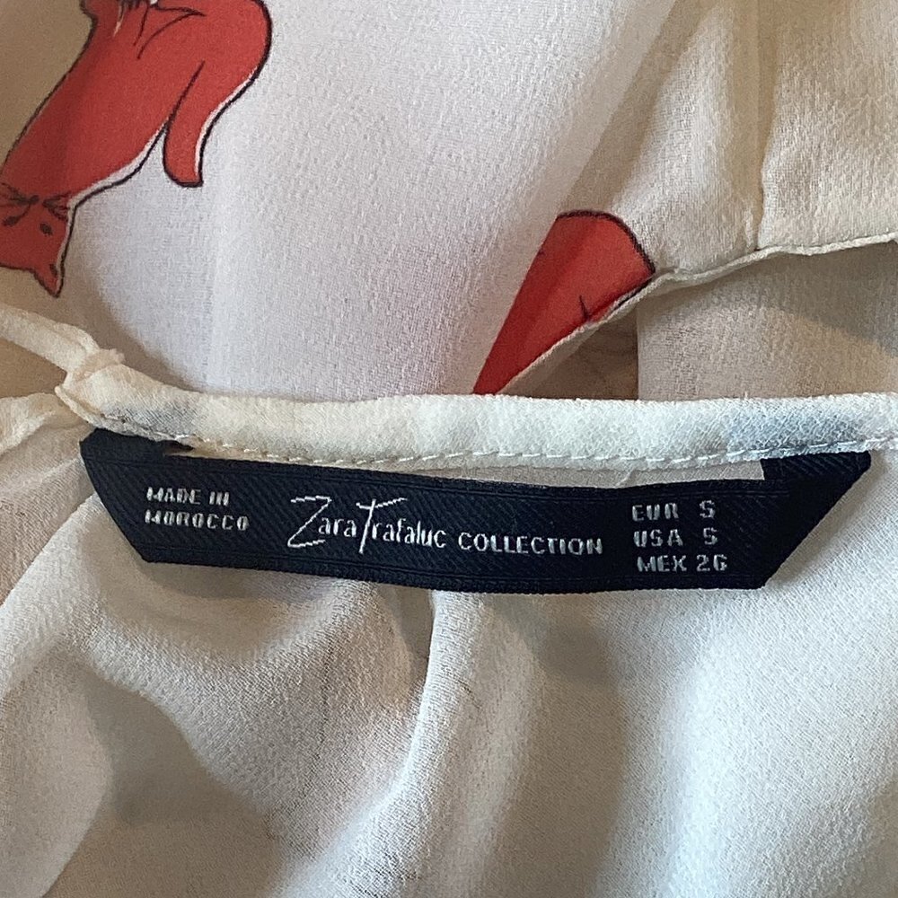 Zara Trafaluc Sleeveless Cat Print Blouse Chiffon Sz S #238C - Picture 6 of 9